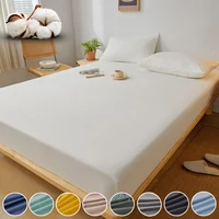 Washed Cotton Fitted Bed Sheet with Elastic Band Solid Color Mattress Cover for Single Double King Queen Bed 140/150/160/180x200 2