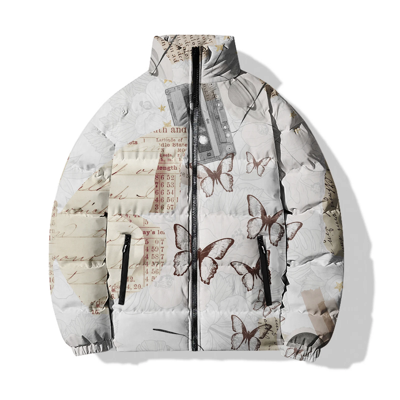 thumbnail image 1 of Chaqueta de algodón con estampado de mariposas rosas Chaquetas para hombre Parkas cómodas y cálidas Abrigo de invierno para hombre Ropa para hombre moderna y versátil, 1 of 4