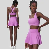 Women Summer Tennis Clothes Solid Color Outdoor Gym Running Suit Breathable Quick Dry Workout Short Sportswear Female Yoga Set - Image 6