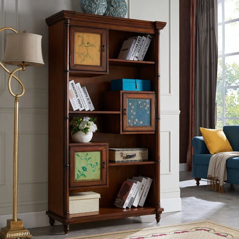 

European-Style Bookcase Solid Wood Bookshelf American Country Shelf High Storage Sideboard Cabinet