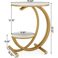 Table d'appoint, table d'appoint en faux marbre avec étagère de rangement à 2 niveaux, table d'appoint carrée moderne pour salon, chambre à coucher 3
