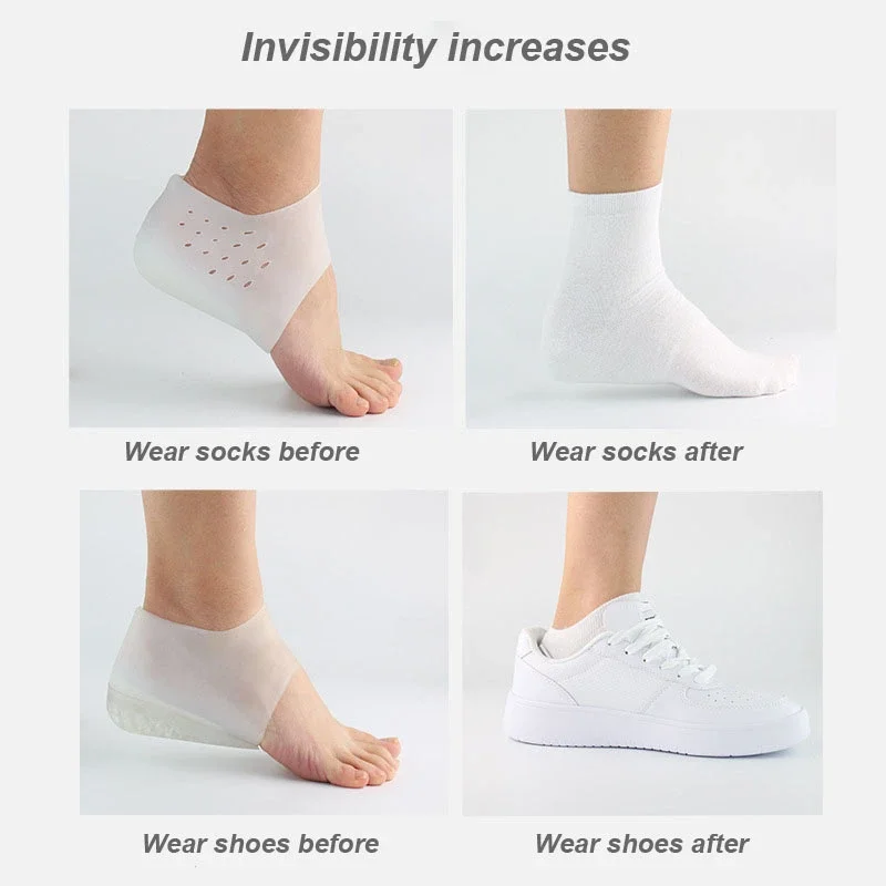 Silicone Invisible Inner Height Insoles Lifting Increase Socks Outdoor Foot Protection Pad Men Women Heel Cushion Hidden Insole