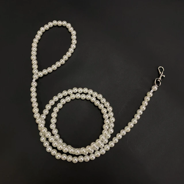 Steel Wire Dog Leash, Handmade Luxury Pearls Pet Chain for Walking Outdoor Collars Rope for Small Dogs and Cats, 120cm, 4ft 2