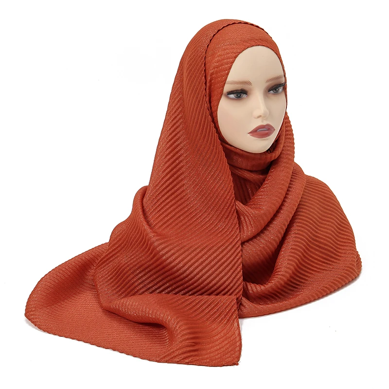 Foulard Hijab Plissé à Paillettes en Coton pour Femme Musulmane