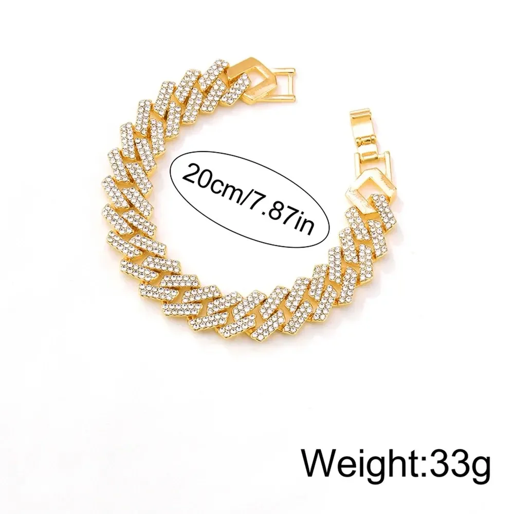 2pcs Women's Watch Gorgeous Style Diamond studded Alloy Steel Strip Quartz Watch and Diamond studded Cuban Chain Bracelet 4