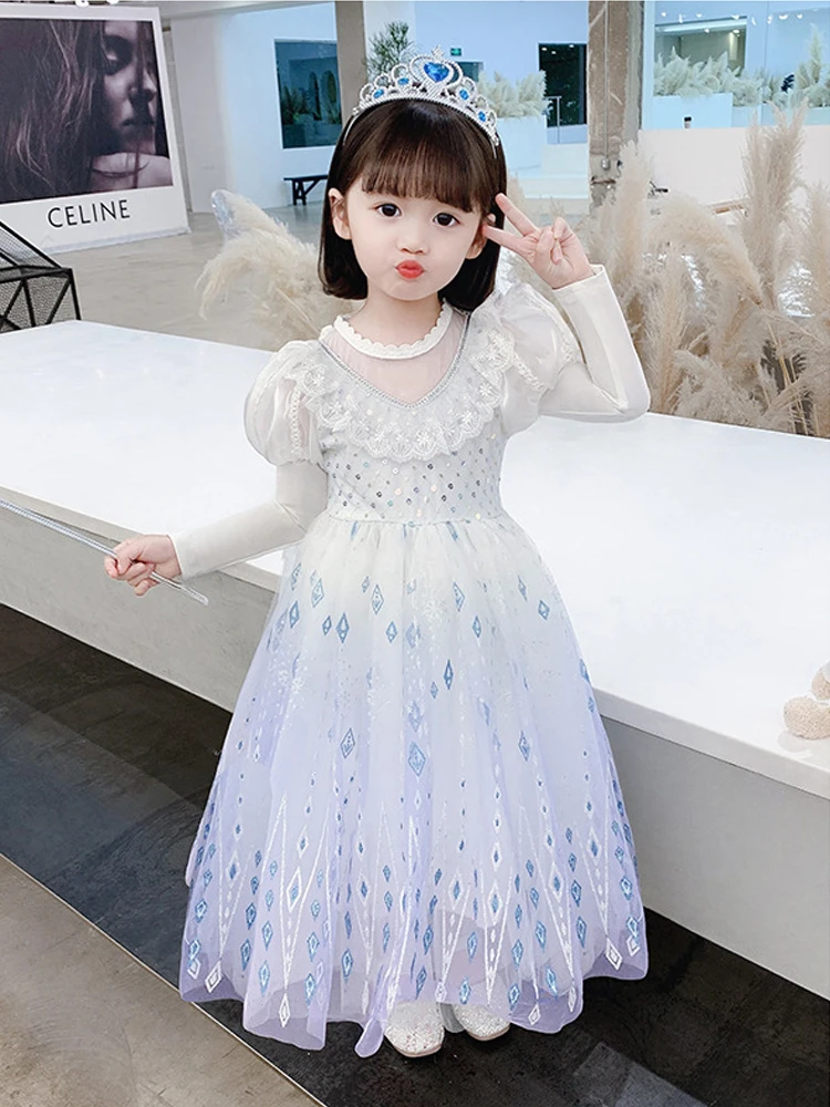 Kids Dresses Autumn Winter New Snow and Ice Princess Elsa