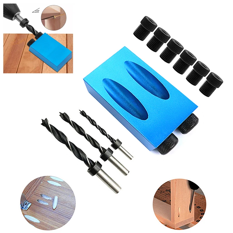 Pocket Hole Screw Jig 15 Degrees Dowel Drill Joinery Kit Carpenters