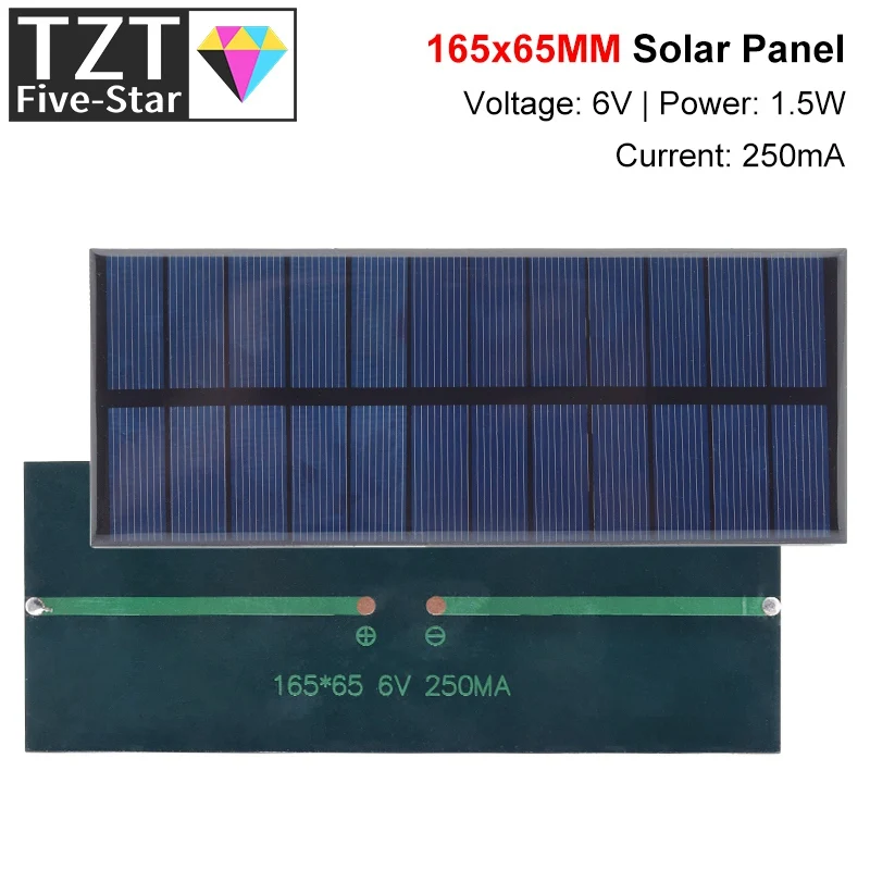 Tzt 6V 250Ma 1.5W Solar Panel Polycrystalline 165*65Mm Mini Sunpower Solar System Diy For Battery Cell Phone Charger