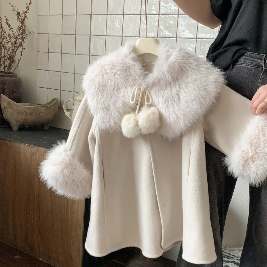 

2023 Winter Girls Fashion Thick Warm Fleece Collar Coat Baby Kids Children Jacket Outerwear