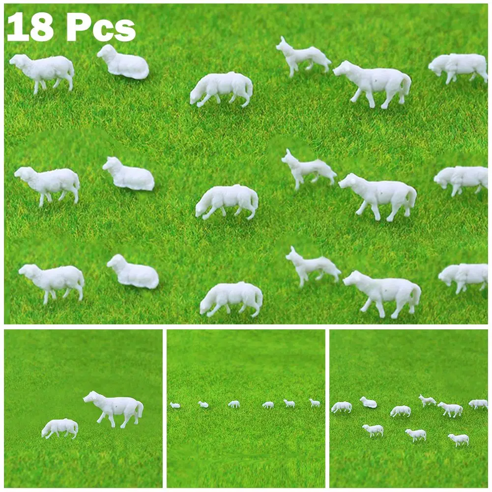 18Pcs Model Railway 187 HO Scale Painted Farm Sheep Animals Model 6