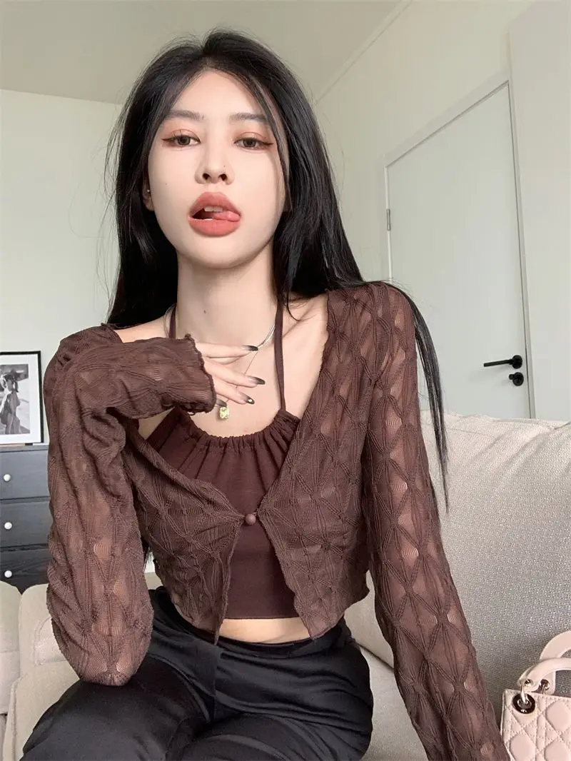 Summer Thin Sun-proof Cardigans Women Crochet Midriff-baring Tops Short Leisure All-match Y2k Korean Style Daily Slim Fashion