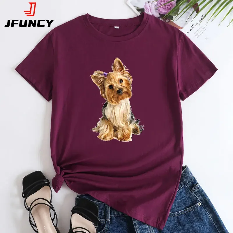 

JFUNCY Women's Cotton T-shirt Oversized Women Tops Cute Dogs Graphic T Shirts Female Summer Short Sleeve Tee 2024 Woman Tshirt