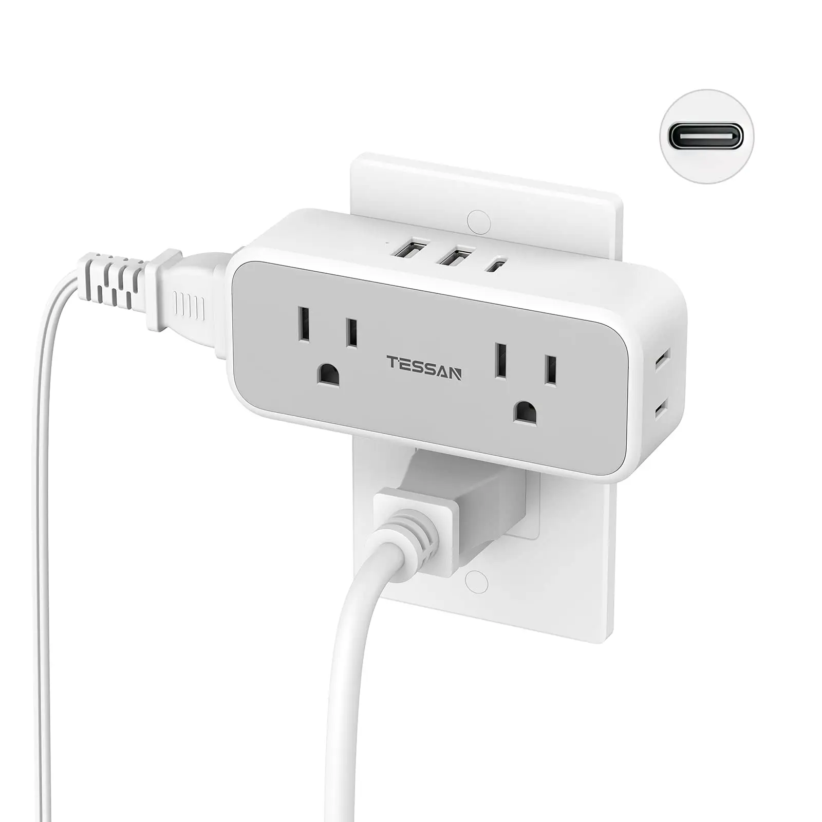 

TESSAN 7 in 1 Multiple Outlet Extender with 4 AC Outlets & 3 USB (1 USB C Port), Mini Wall Socket Power Adapter for Home, Travel