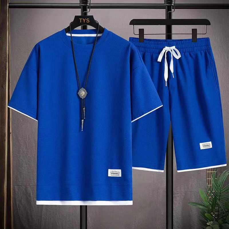 Summer Mens Fashion 2 Piece Outfit Ropa Hombre Jogging Shorts T Shirt Homme Tracksuit Short Sets Sports Suits Clothes for Men