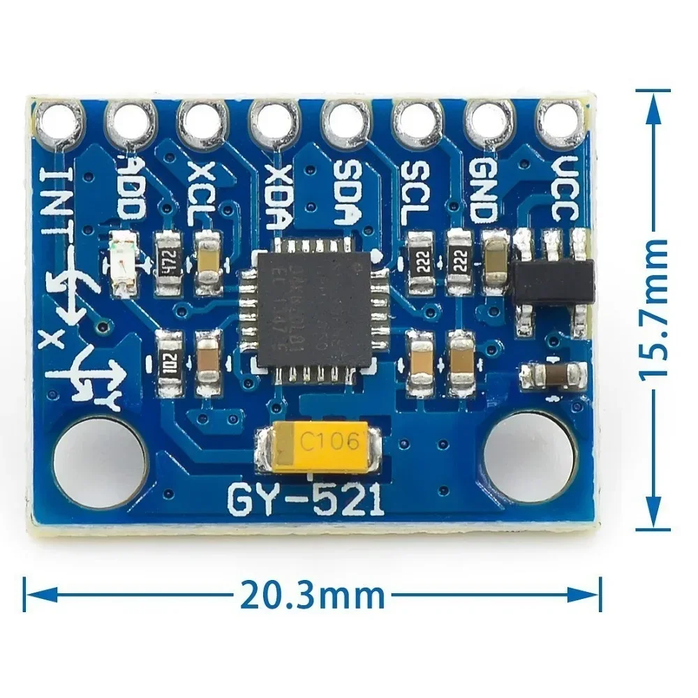 Module MPU-6050 Gyroscope 3 Axes et Accéléromètre pour Arduino connecté à une breadboard avec des câbles Dupont.