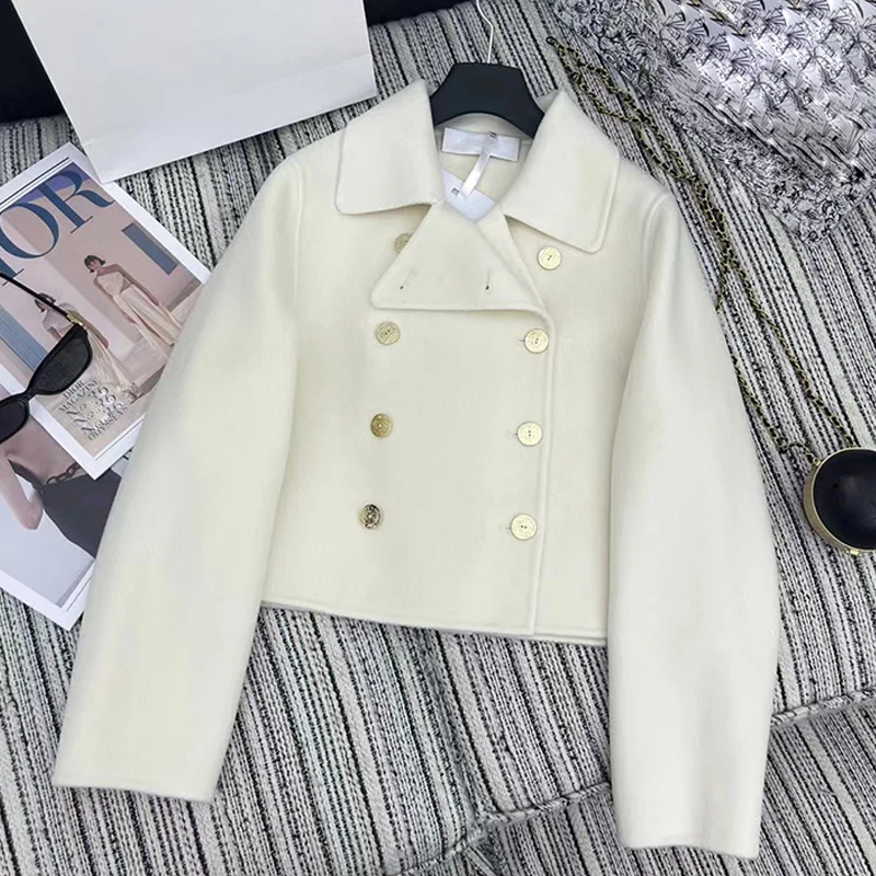 

Vintage lapel double-breasted double-sided cashmere short jacket Women's new fall/winter fashion all-in-one tweed jacket