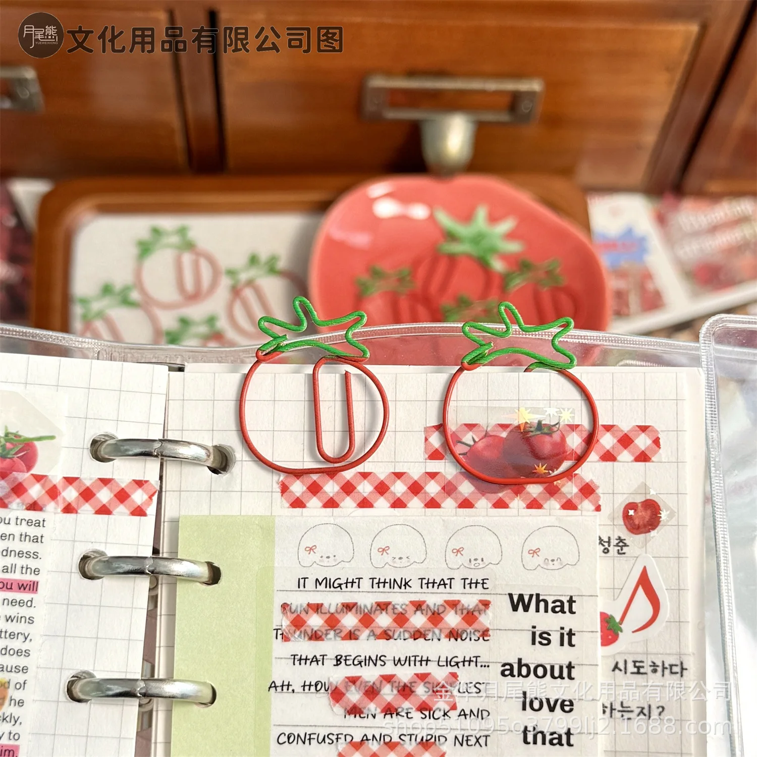 Red Retro Japanese Paper Clip 5pcs/set Tomato Strawberry Cherry Scrapbook Paper Clip Book Page Memo Fixed Clips Student Supplies paper clips