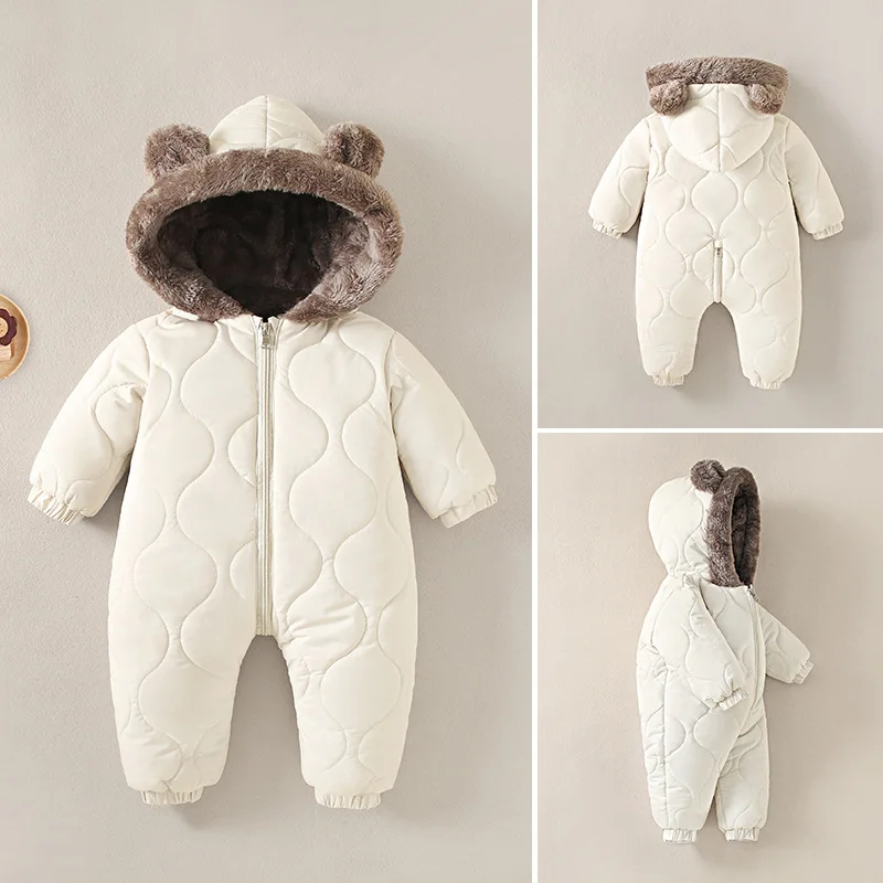 1-Piece Warm Fleece Pramsuit for Baby, Newborn Winter Snowsuit Outerwear, Infant Jumpsuit Romper Cozy Outfit