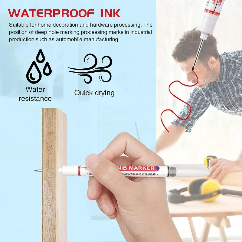 Markers Pen 6pcs 20MM Red/Black/Blue/White/Green Ink Long Head Markers Bathroom Woodworking Decoration Multi-purpose Deep Hole