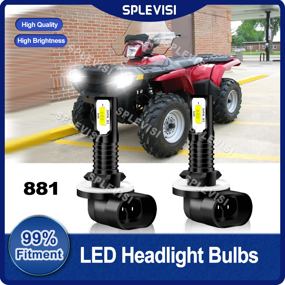 Plug And Play LED 881 Headlight Bulbs For 2007 Polaris Sportsman 500 6x6 For 2008 Polaris Sportsman 500 HO Pure White CSP Chips plug and play h4 9003 led headlight bulbs 70w 8000lm 12v 24v compatible for sportsman 335 400 500 650 atv replace front light