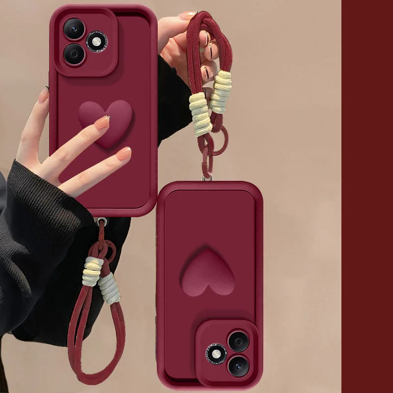 3D Love Heart Hand Strap Back Cover Case