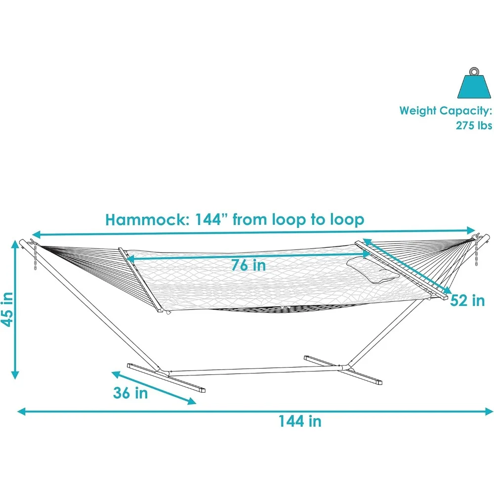 Rope Hammock with Stand Combo-275-Pound Capacity-Includes 12-Foot Hammock Stand Spreader Bar, Pad and Pillow Green & White