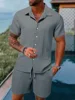 Men's beach suit striped solid color short sleeve shorts shirt Sports casual breathable lightweight high quality men's wear ins 4