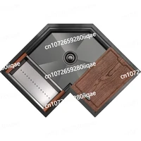 อ่างล้างจานมุมแบบติดตั้งใต้เคาน์เตอร์ ขนาด 30 นิ้ว ผิวซาติน ขัดเงา สีทอง ผลิตจากสแตนเลสสตีลเกรด 16 เหมาะสำหรับใช้ในครัว 1