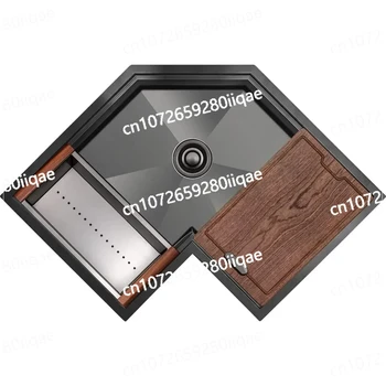 อ่างล้างจานมุมแบบติดตั้งใต้เคาน์เตอร์ ขนาด 30 นิ้ว ผิวซาติน ขัดเงา สีทอง ผลิตจากสแตนเลสสตีลเกรด 16 เหมาะสำหรับใช้ในครัว 1