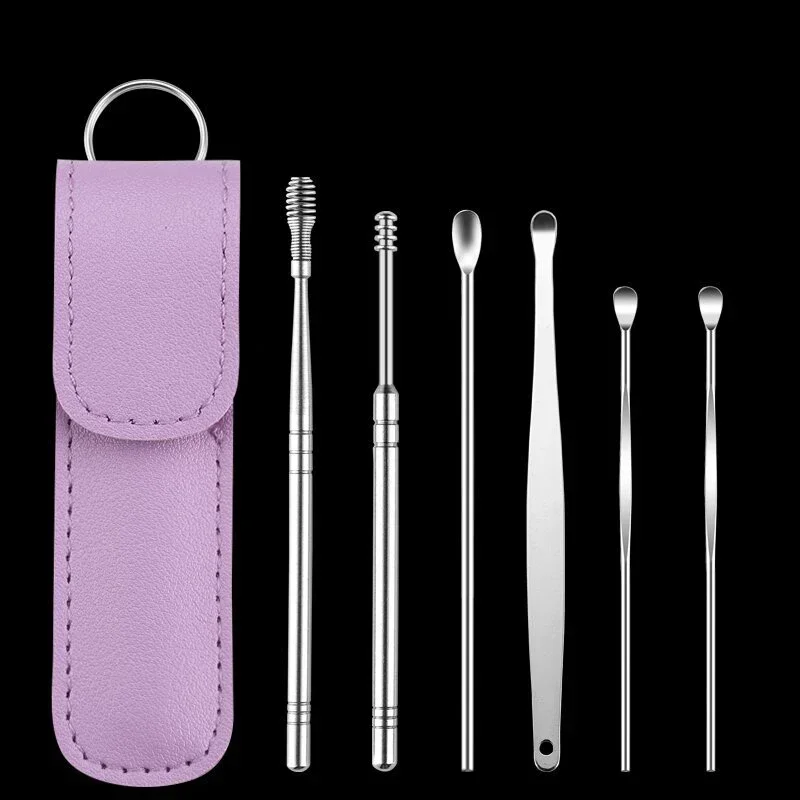 6Pcs Cleaner Wax Remover Cleaning Kit Pick Earwax Curette Spoon Removal Tool For Baby Adults Ear Care Set_voghion.com