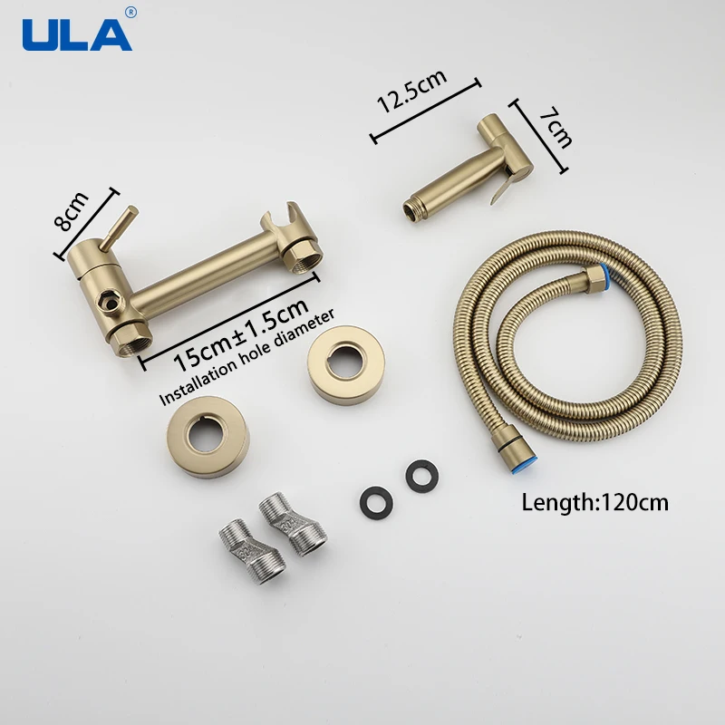 ULA Gold Bidet Faucet Toilet Faucet Stainless Steel Handheld Bidet Sprayer Set Cold Hot Water Mixer Crane Bathroom Shower Head 5