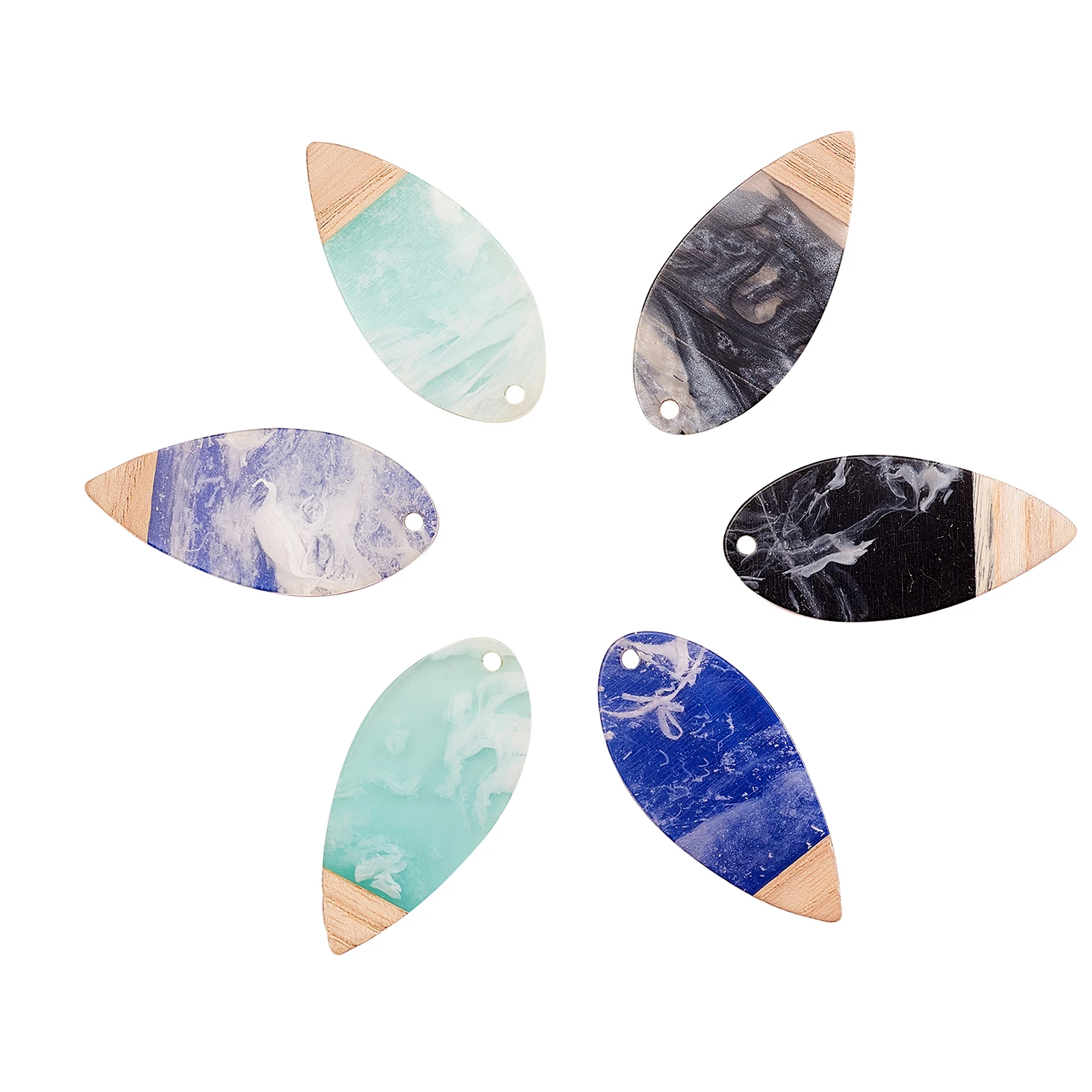 16Pcs 4 Colors Transparent Resin & Walnut Wood Pendants,for DIY Earrings Necklaces Making Jewelry Crafting Accessories