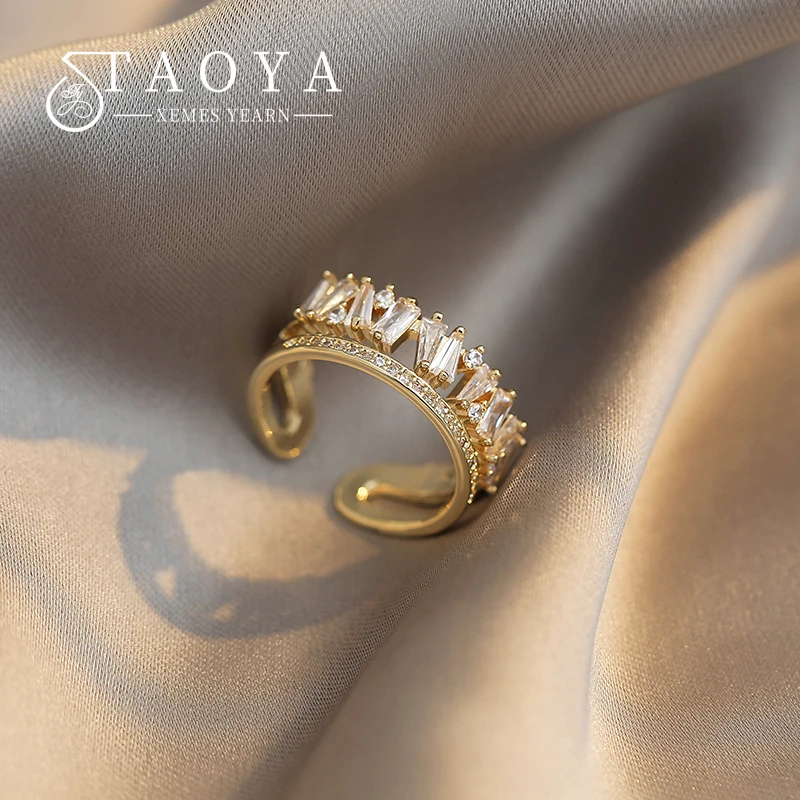 Gold Color Rings For Woman Zircon Double Open
