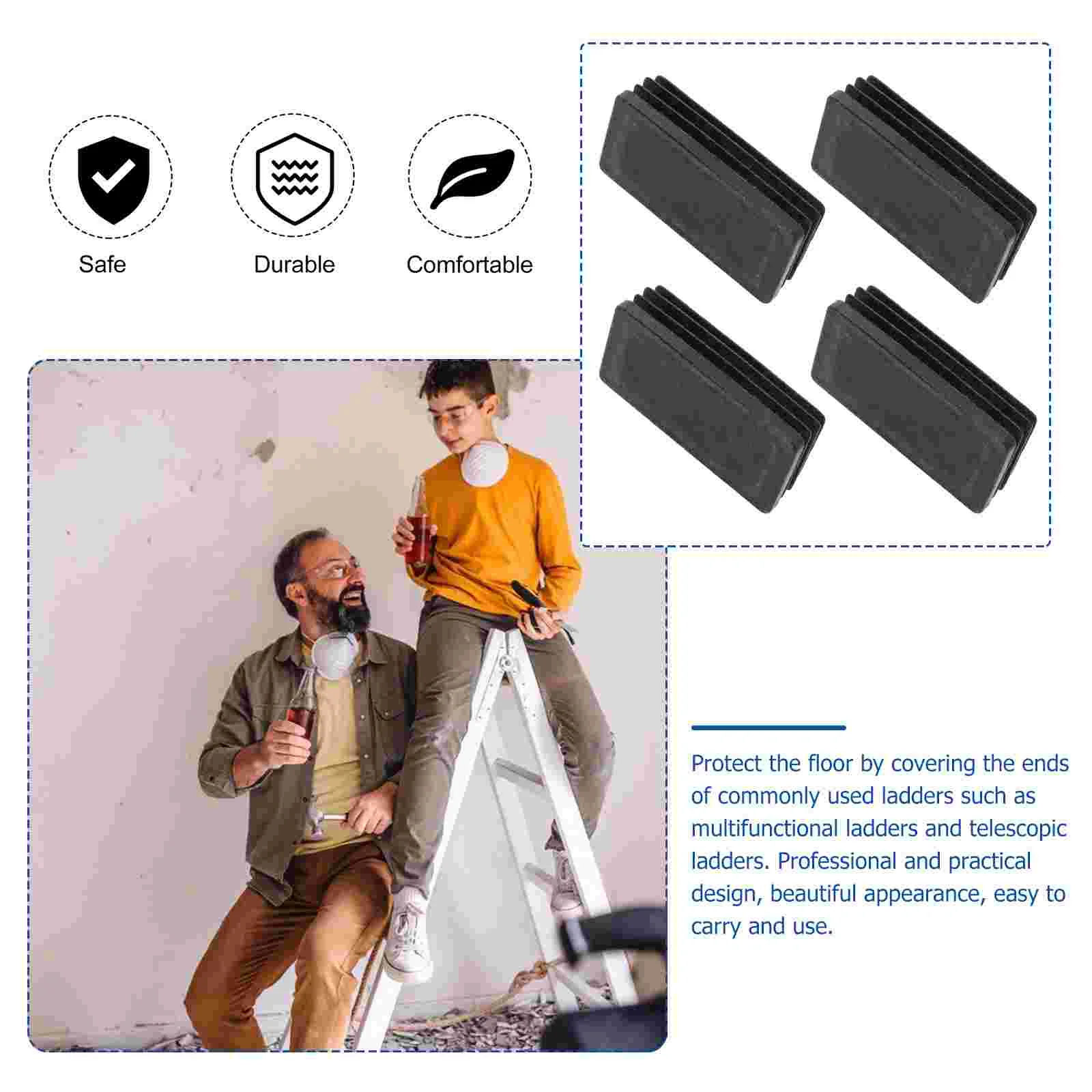 4 Pcs Ladder Foot Cover Folding Step Ladder Protective Cover Rubber Feet Square Tube