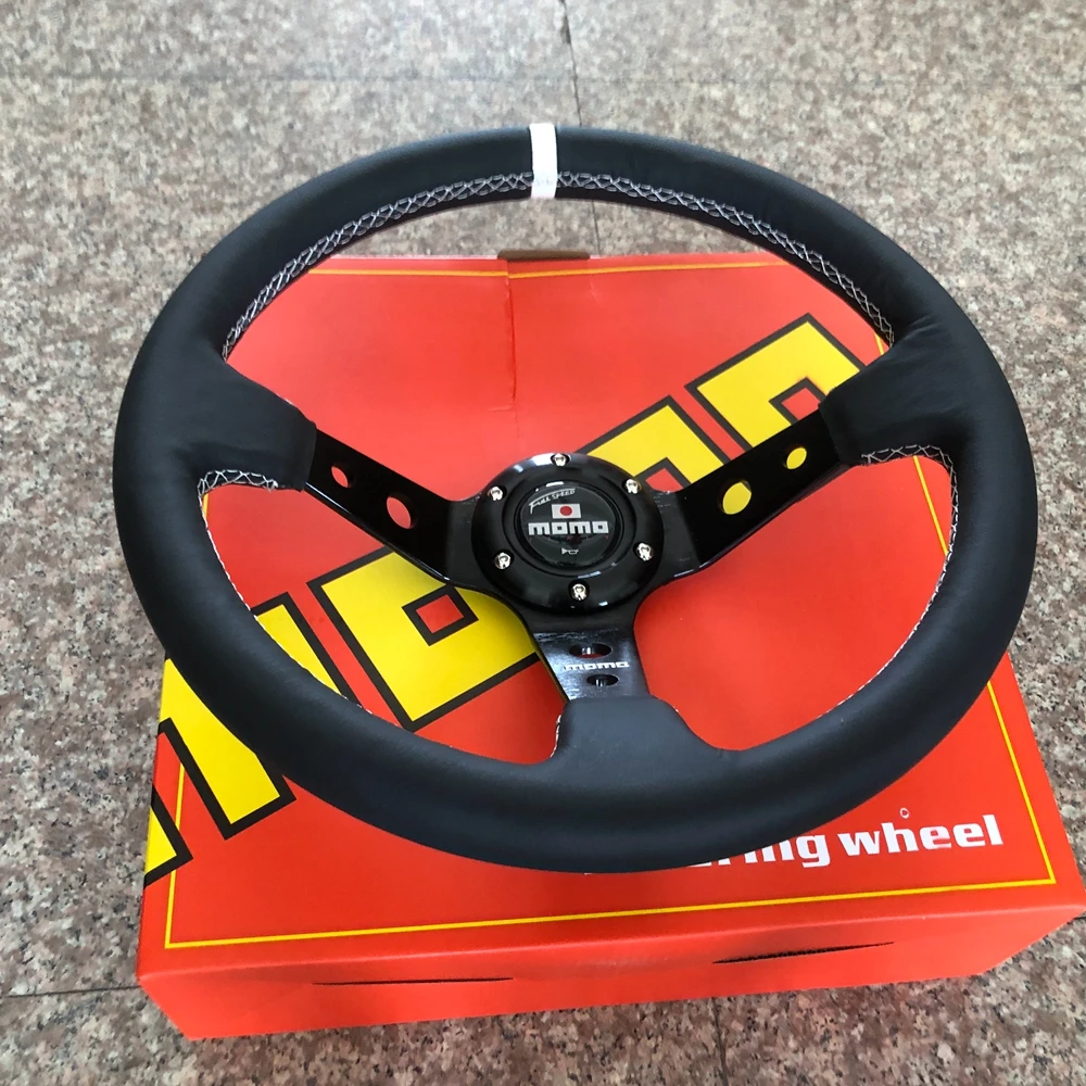 

JDM Universal Drift 350mm MOMO Racing Steering Wheel Car Real Leather JDM Steering Wheel Volantes For VW HONDA TOYOTA BMW
