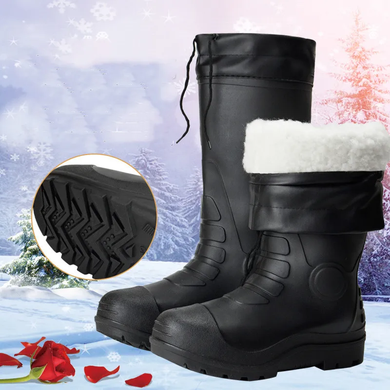Bottes de pluie hiver hommes chaudes doublure polaire épaisses imperméables antidérapantes pêche lavage auto