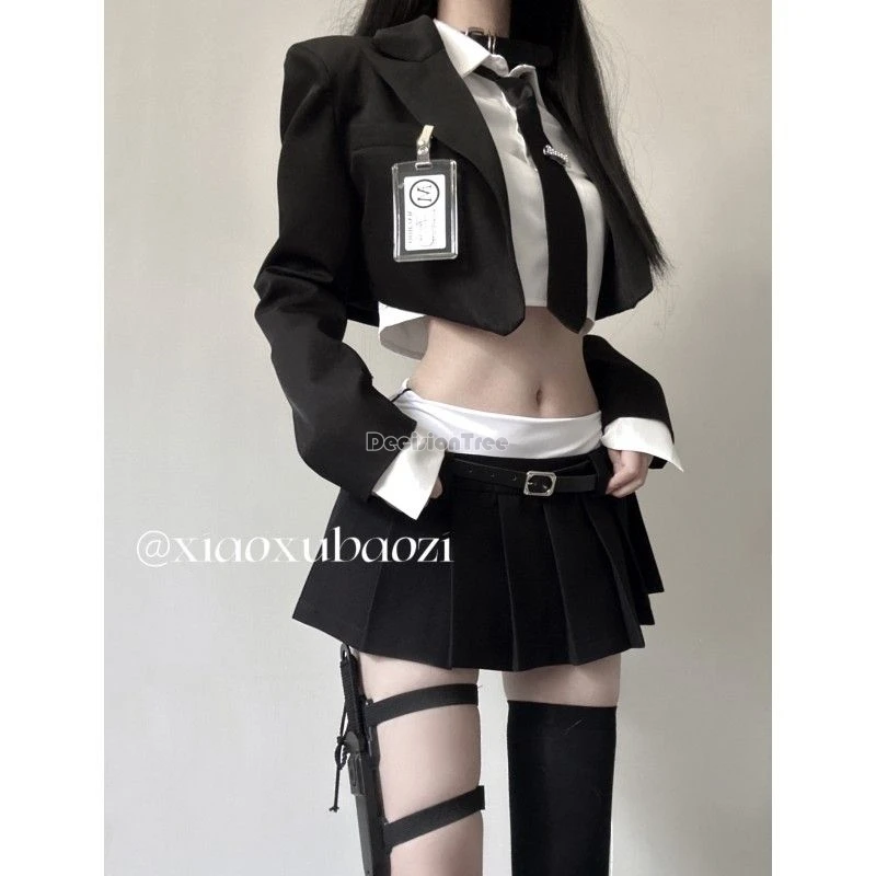 improved sexy jk uniform women short shirt long sleeve jacket patchwork design skirt fashion korea jk suit set women w939