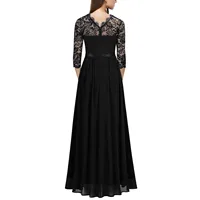 Sexy V Neck Lace Chiffon Long Dress For Women 2023 Strap Vintage Lace Half Sleeve Dress Princess Court Dress For Wedding Guest - Image 2