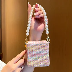 Classic Colorful Woven Pattern Case with Pearl Chain - Z Flip 7 (A)