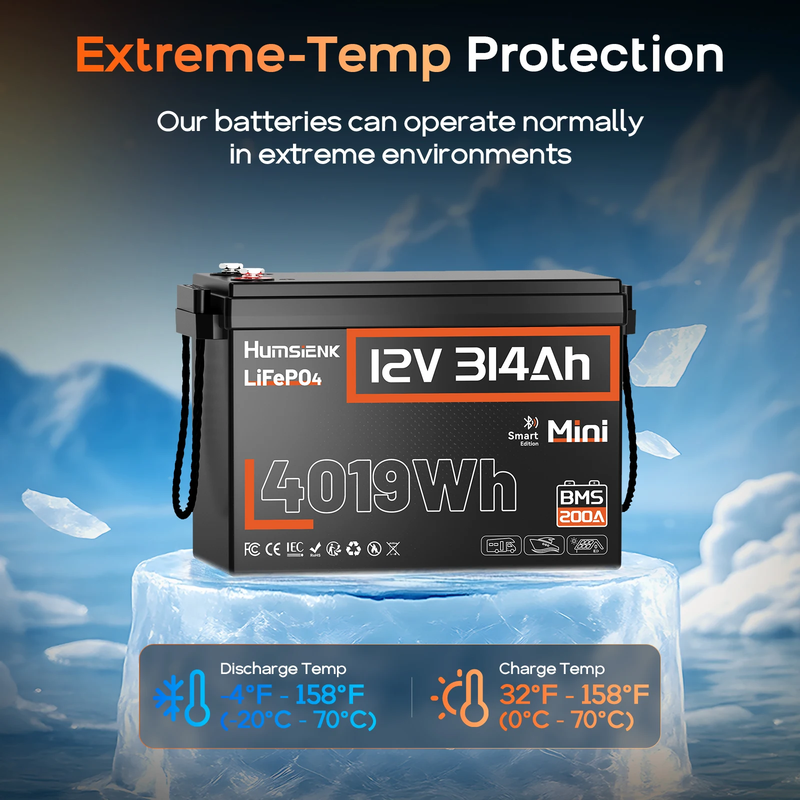 Humsienk Batterie Lithium 12V 100Ah LiFePO4, BMS 100A Amélioré, 1280Wh, Jusqu'à 15000 Cycles, Remplacement AGM, Compacte Et Légère, Idéale Pour Camping-Car, Caravane, Bateau, Panneaux Solaires,Camping