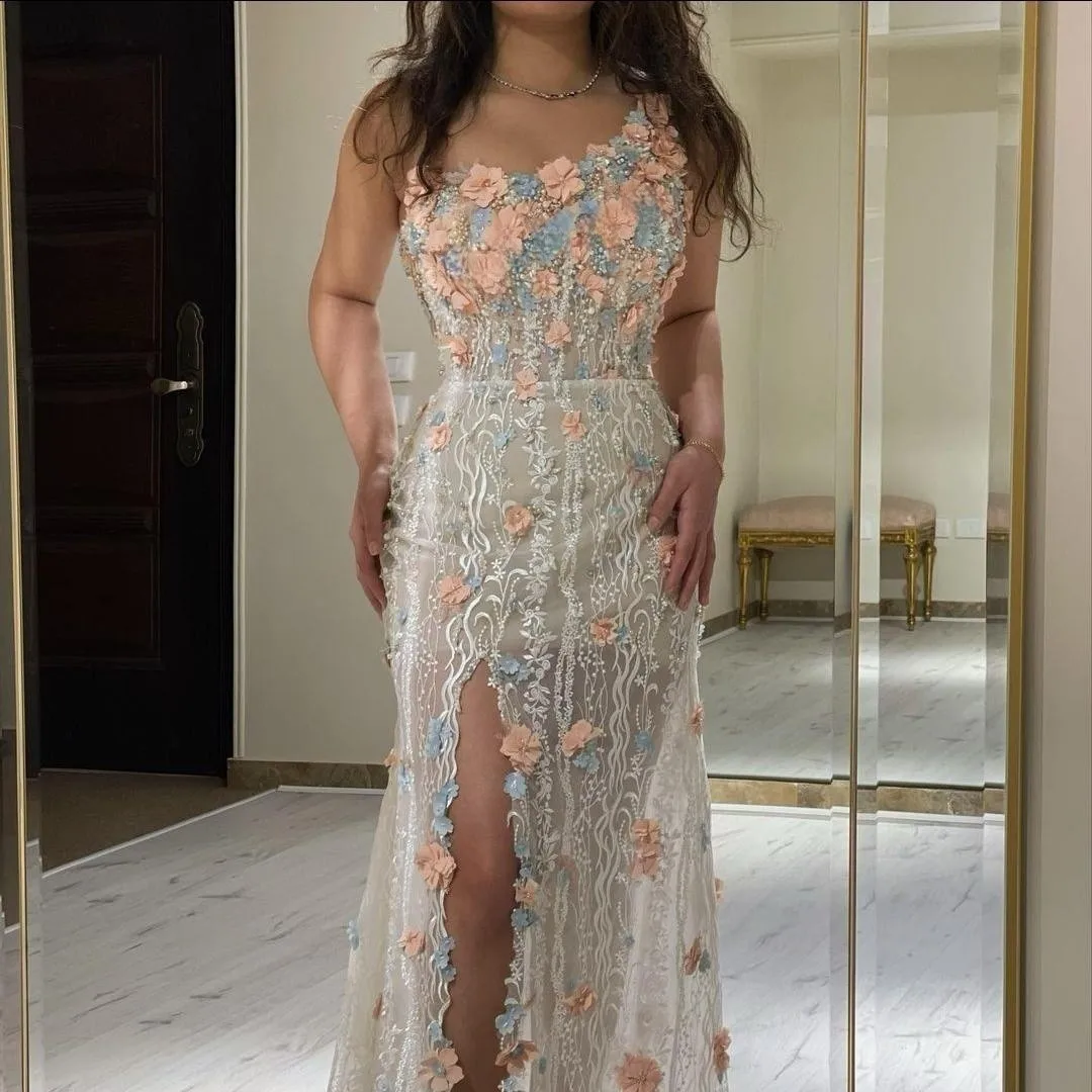 

Meetlove Off Shoulder Prom Dresses Flowers Girls Garden High Fork Sweet Sleeveless Floor-Length Wedding Tulle Perspective 2023