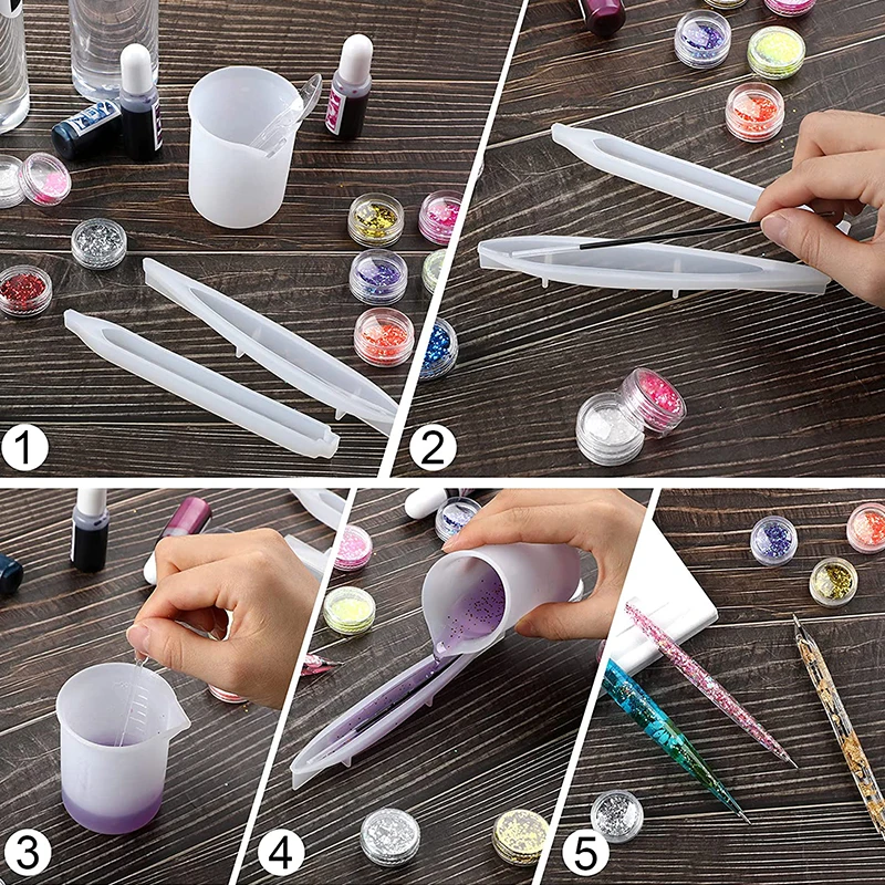 9PCS +75/45PCS Pen Resin Mold + Ink Pen Refills Epoxy Resin Moulds Pen Resin Casting Silicone Molds DIY Resin Stationery Making