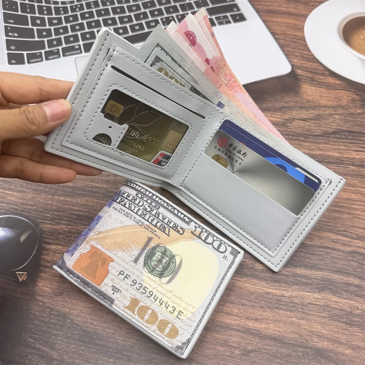 Men's Wallets with 100 US Dollar Pattern Male Leather Wallet with Card Holder Coin Pocket Purse Cartera Hombre 3