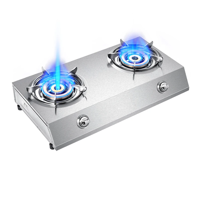Gas Double Stove Desktop Nine-chamber Fierce Fire Stove Old-fashioned Stainless Steel Double Stove Liquefied / Natural Gas 2