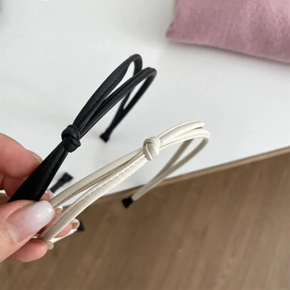 Korean Vintage Knotted Thin PU Leather Solid Color Headband Simple Temperament Elegant Hair Band Hair Hoop Hair Accessories
