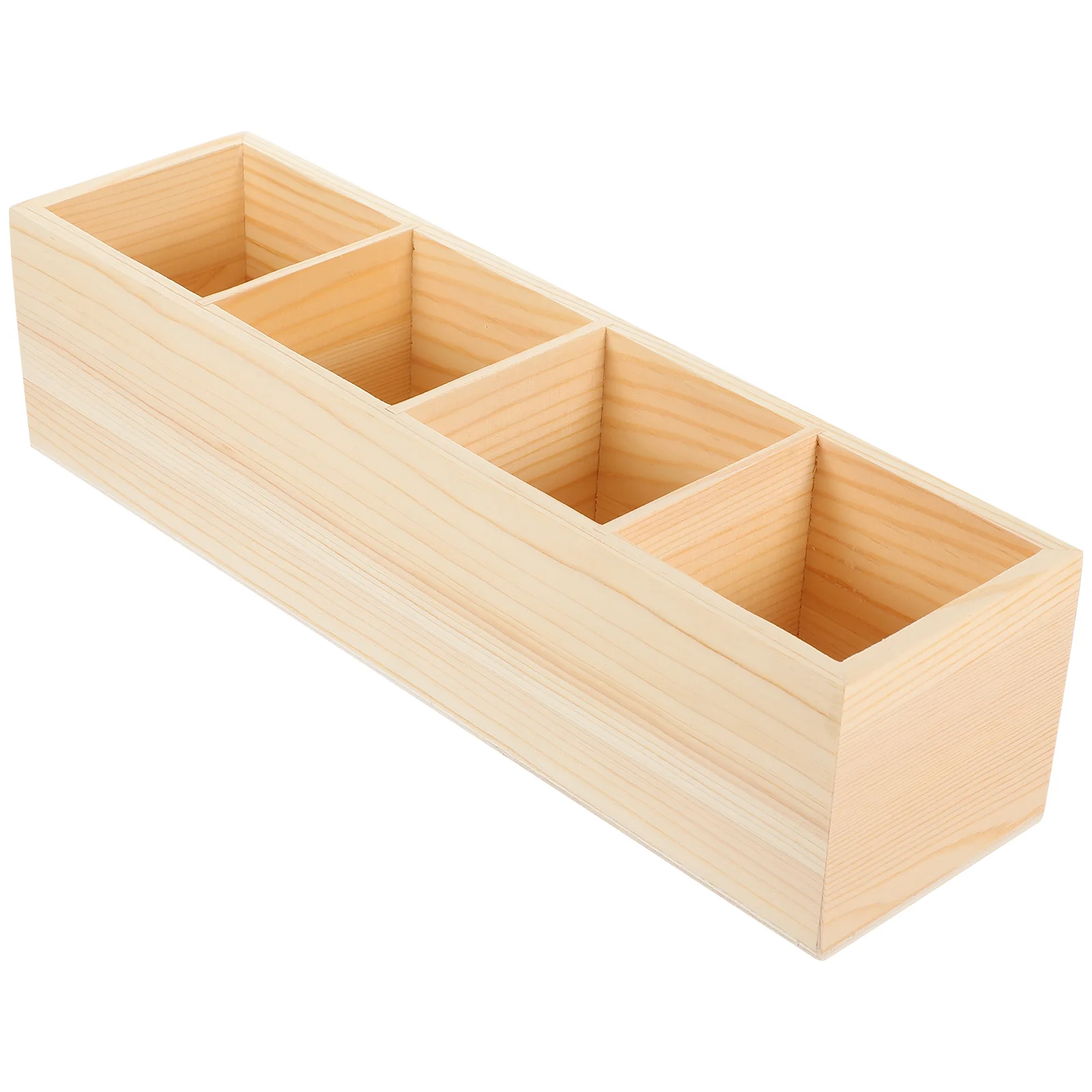 

Wood Pencil Holder Desk Remote Control Holder Desktop Storage 4 Compartments Multi-Functional Desk Organizer Pen Pencil Office