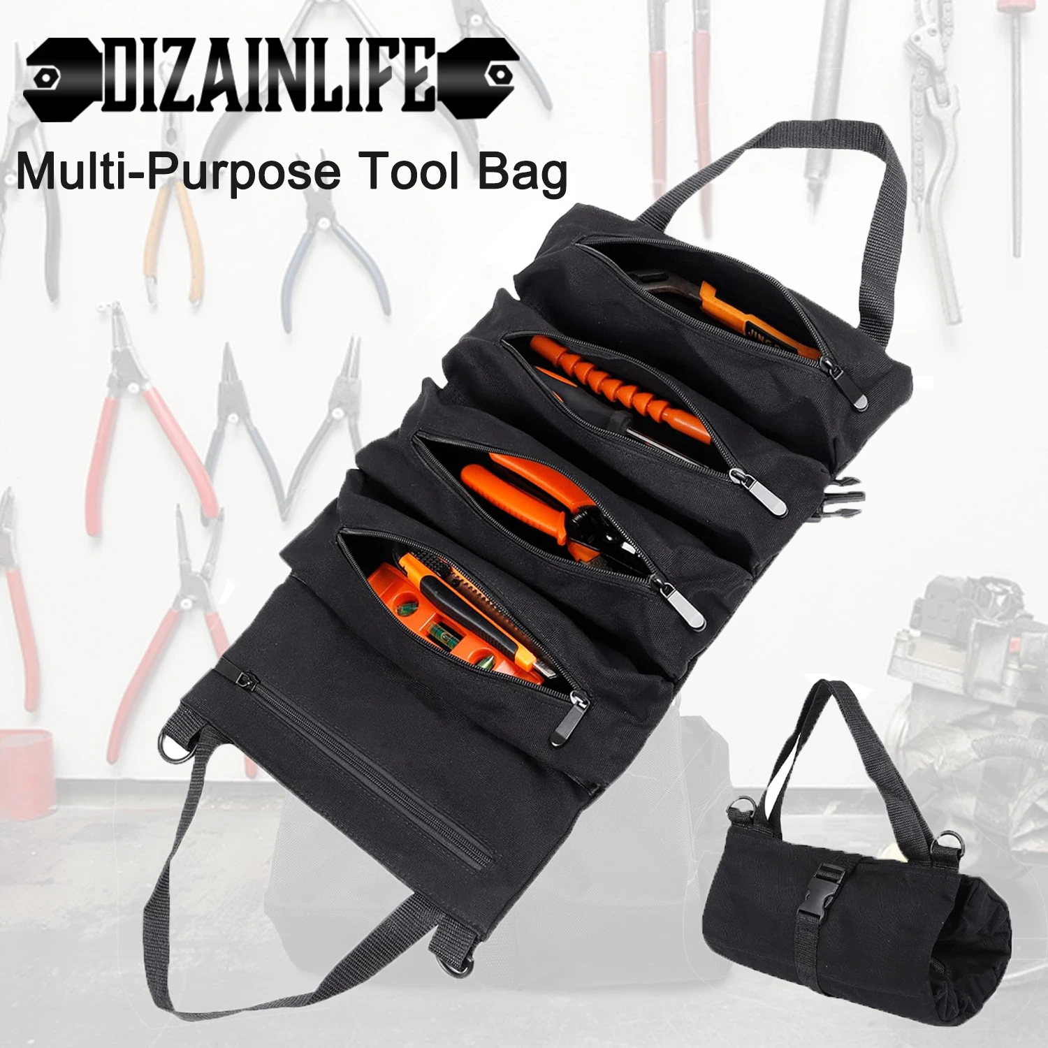 Bolsas Herramientas –Bolsa De Herramientas Organizador Enrollable Resistente Con 6 Bolsas De