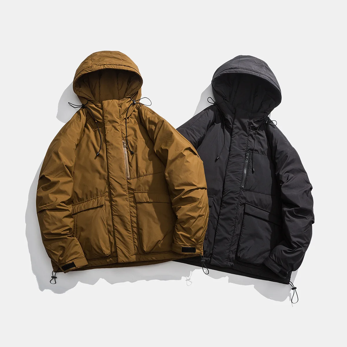 Vintage Winter Thick Warm Hooded Down Jacket Men's Outdoor Functional Wind Multi Pocket Work Jacket