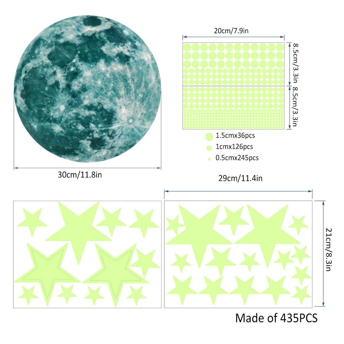 435pcs záře v  temný hvězdičkami zeď nálepky žhnoucí hvězdičkami pro strop světelný hvězdičkami a luna zeď obtisky světélkující hvězda