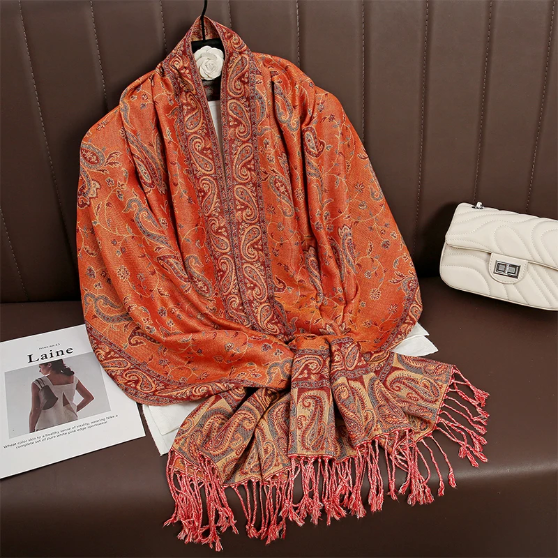 pashmina 5 点セット Women National Style Flower Pattern Scarf Jacquard Pashmina
